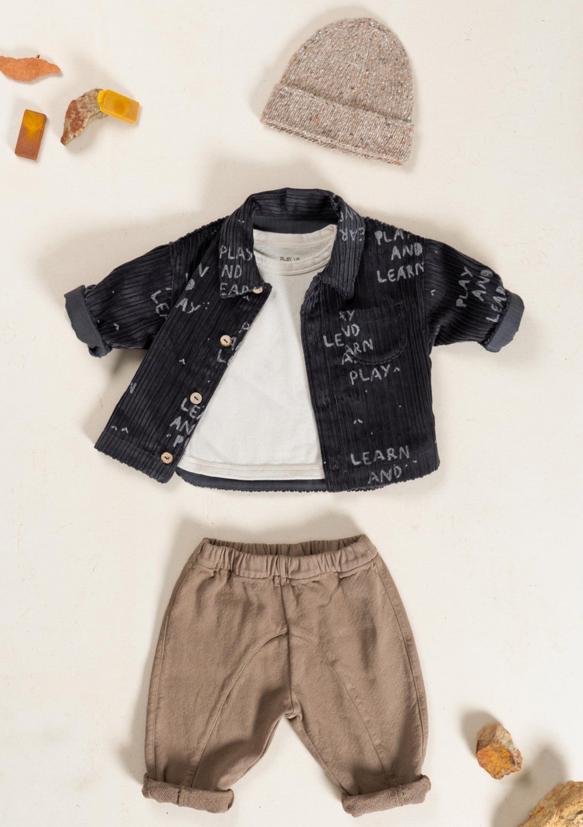 Camisa de bombazine com abertura de botões de coco - PLAYUP