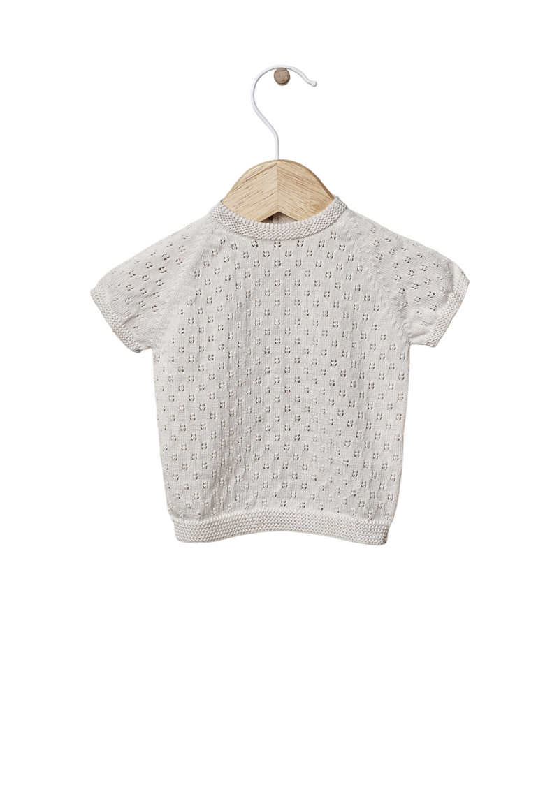 Short-sleeved sweater knitted in organic cotton | OCEAN FLOWER - WEDOBLE